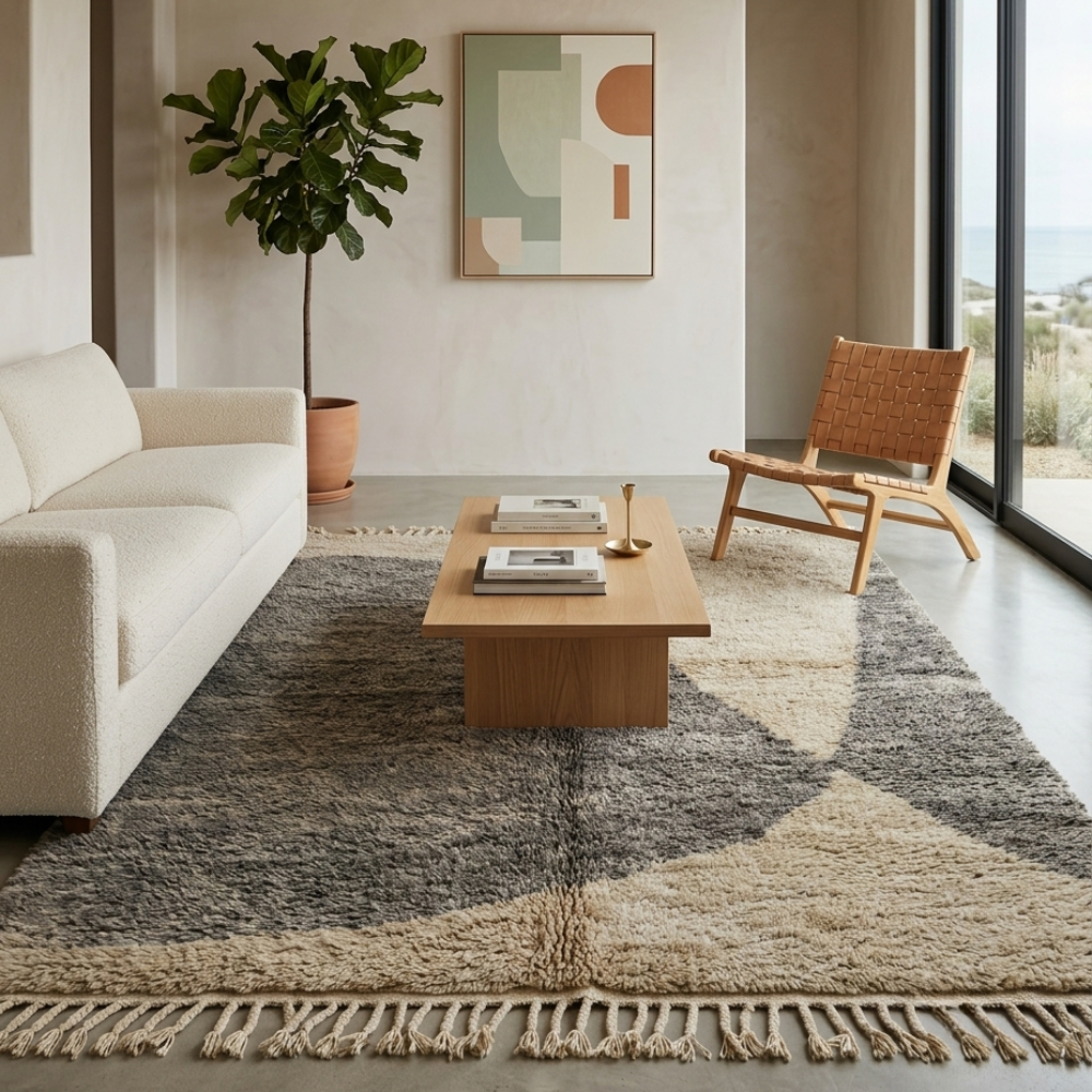 Slate and Natural Mrirt Arch Rug Detail — Pile Texture Handwoven by Amazigh Artisans