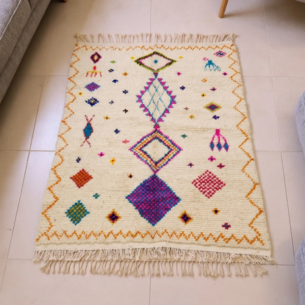 Azilal Ivory & Multicolor Diamond Berber Wool Rug