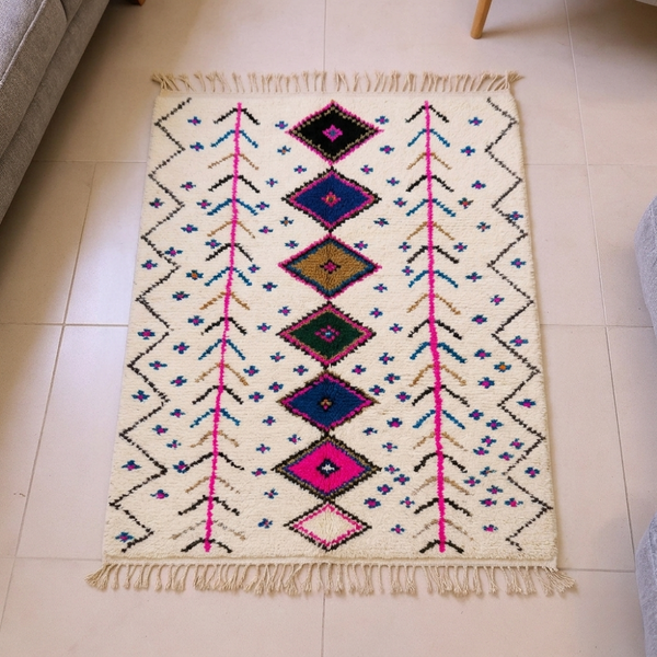 Azilal Pink & Blue Diamond Berber Wool Rug