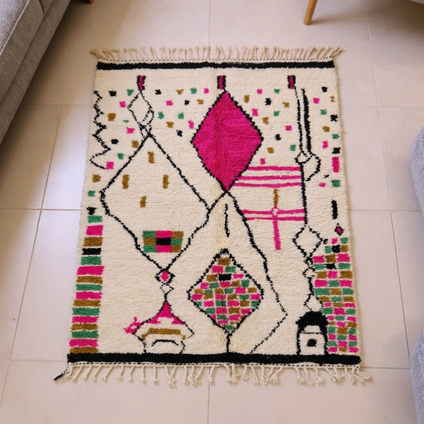 Azilal Magenta Diamond & Color Block Berber Wool Rug