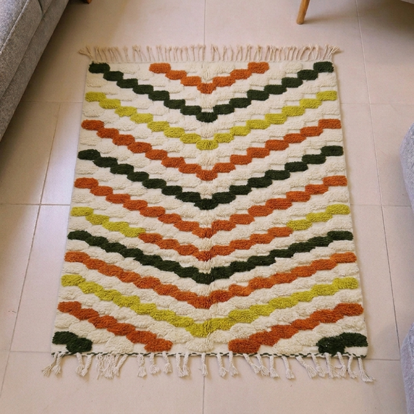 Azilal Chevron Stripe Berber Wool Rug — Warm Earth Tones