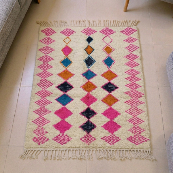 Azilal Pink Diamond Field Berber Wool Rug