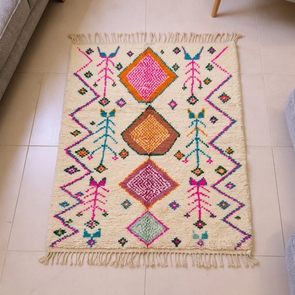 Azilal Vibrant Diamond & Zigzag Berber Wool Rug