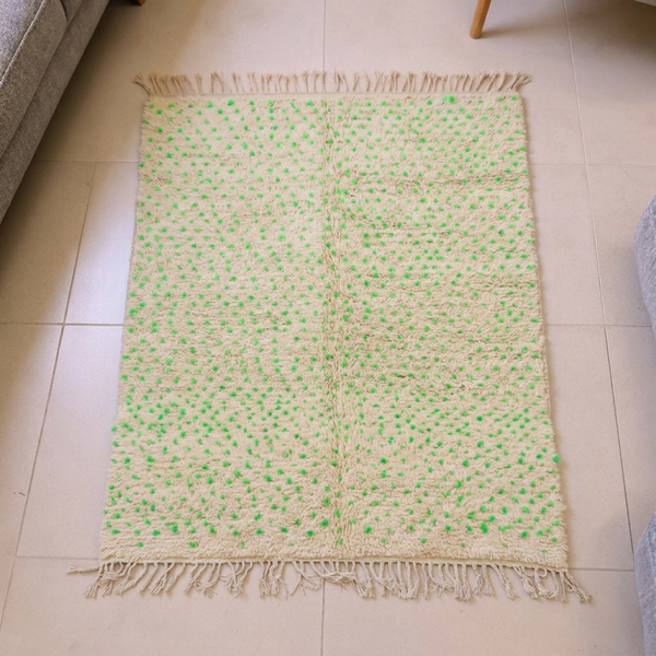 Beni Ourain Ivory Green & Pink Speckle Wool Rug