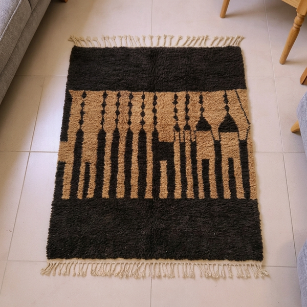 Beni Ourain Black & Camel Stripe Wool Rug