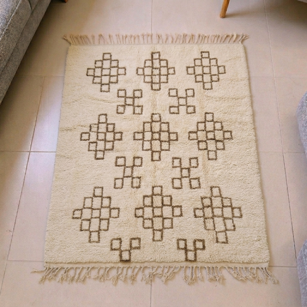 Beni Ourain Ivory & Brown Diamond Grid Wool Rug