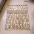 Beni Ourain cream wool rug with tonal beige honeycomb lattice texture, shown flat