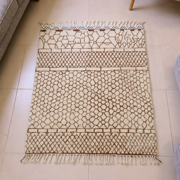 Beni Ourain Cream Tonal Lattice Wool Rug