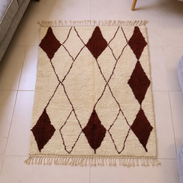 Beni Ourain Ivory & Burgundy Diamond Wool Rug