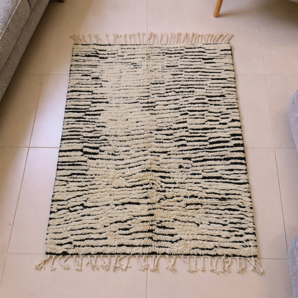 Beni Ourain Ivory & Black Broken Stripe Wool Rug