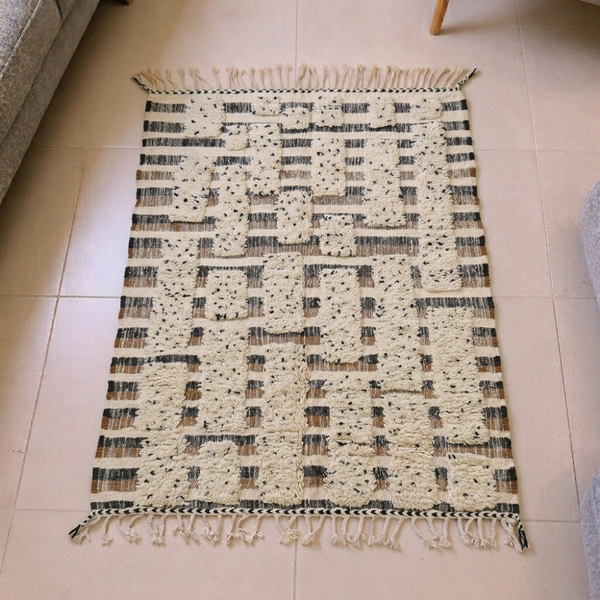 Beni Ourain Ivory & Black Block Grid Wool Rug