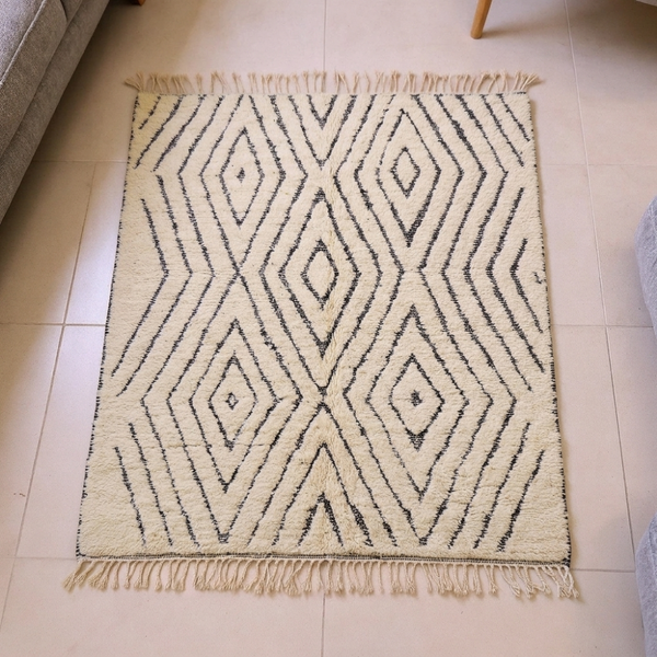 Beni Ourain Ivory & Black Diamond Lattice Wool Rug