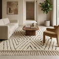 Classic black diamond Beni Ourain rug in a modern living room