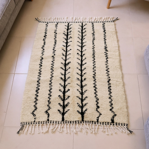 Beni Ourain Ivory & Black Tree Branch Wool Rug