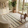 Ivory and black branch column Beni Ourain rug in a bright contemporary room