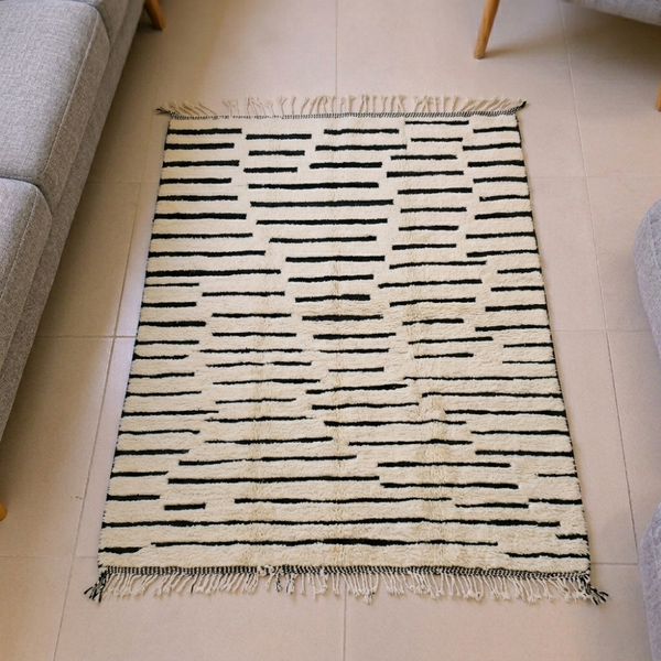 Beni Ourain Ivory & Black Dash Line Wool Rug