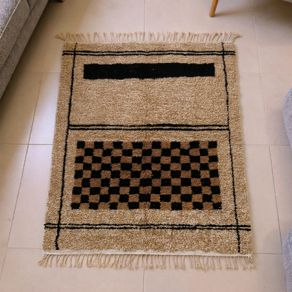 Beni Ourain Ivory & Black Checkerboard Wool Rug