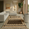 Graphic checkerboard Beni Ourain rug in a bright contemporary space