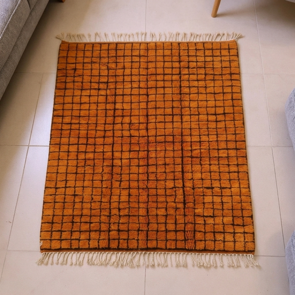 Beni Ourain Rust Orange Grid Wool Rug