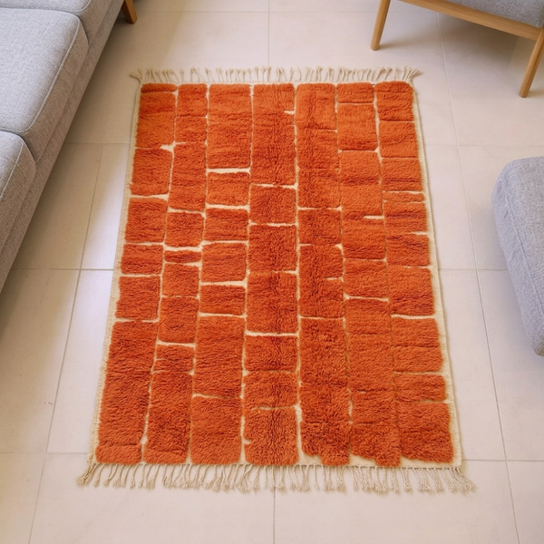 Beni Ourain Rust & Ivory Brick Grid Wool Rug