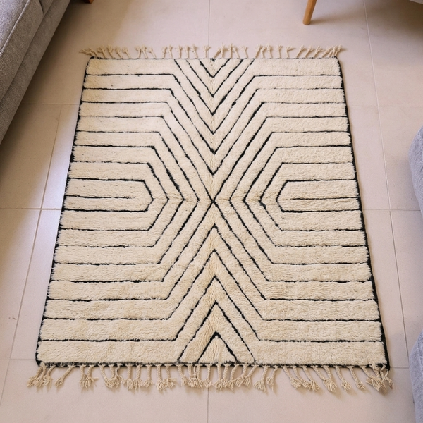 Beni Ourain Ivory & Black Chevron Diamond Wool Rug