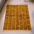 Beni Ourain amber and ivory brick grid wool rug, shown flat