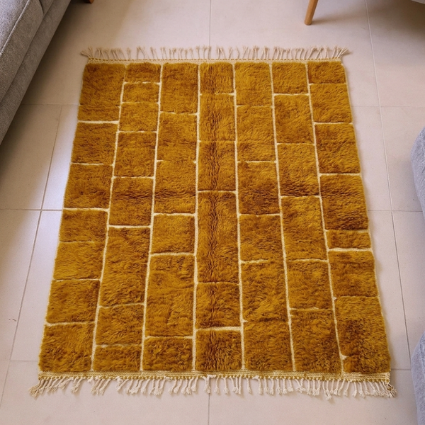 Beni Ourain Amber & Ivory Brick Grid Wool Rug