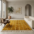 Honey amber Beni Ourain rug with brick grid in a cosy contemporary room