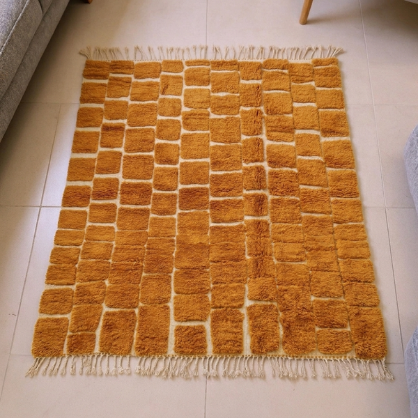 Beni Ourain Caramel & Ivory Brick Grid Wool Rug