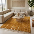 Caramel brick grid Beni Ourain rug in a warm modern living room