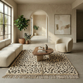 Black speckle Beni Ourain rug in a modern living room