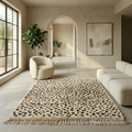 Dalmatian speckle ivory and black Beni Ourain rug in a bright contemporary room