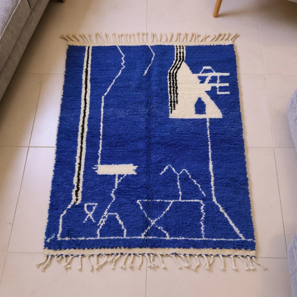 Beni Ourain Cobalt Blue Abstract Wool Rug