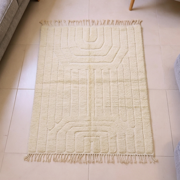 Beni Ourain Ivory Textured Maze Wool Rug