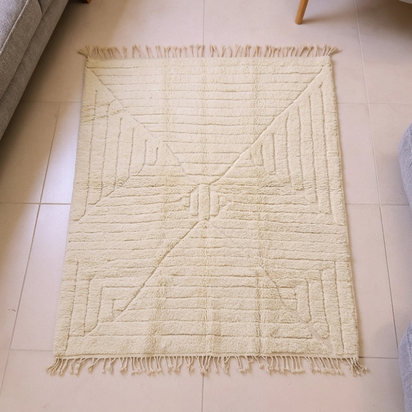 Beni Ourain Ivory Textured Diamond Wool Rug