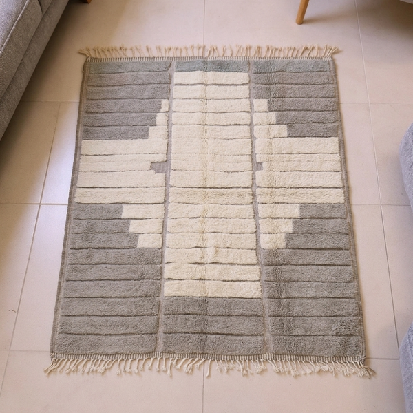 Beni Ourain Grey & Ivory Stepped Wool Rug