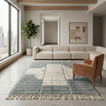 Heathered grey stepped Beni Ourain rug in a calm contemporary room