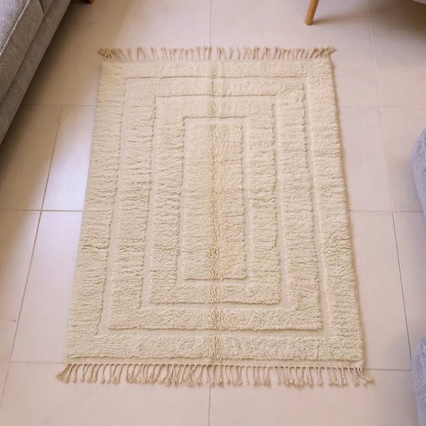Beni Ourain Ivory Textured Frame Wool Rug