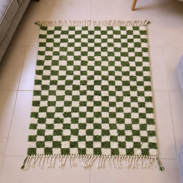 Beni Ourain Green & Ivory Checkerboard Wool Rug