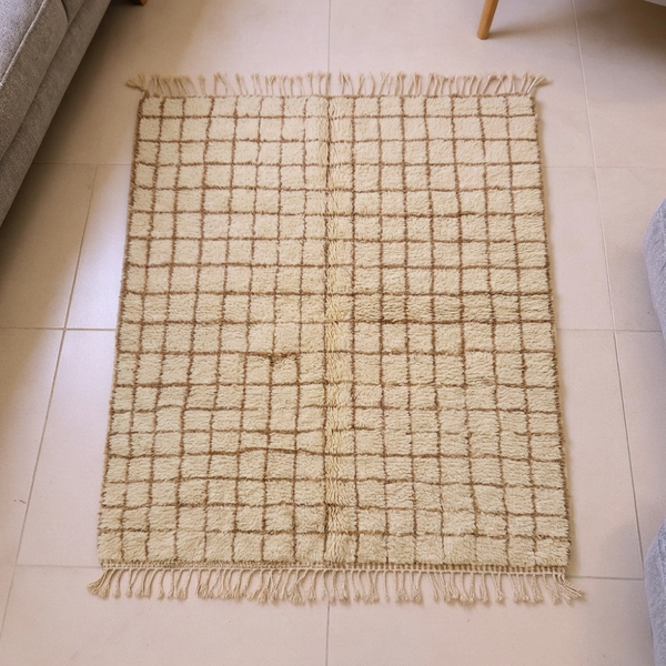 Beni Ourain Ivory & Gold Check Wool Rug