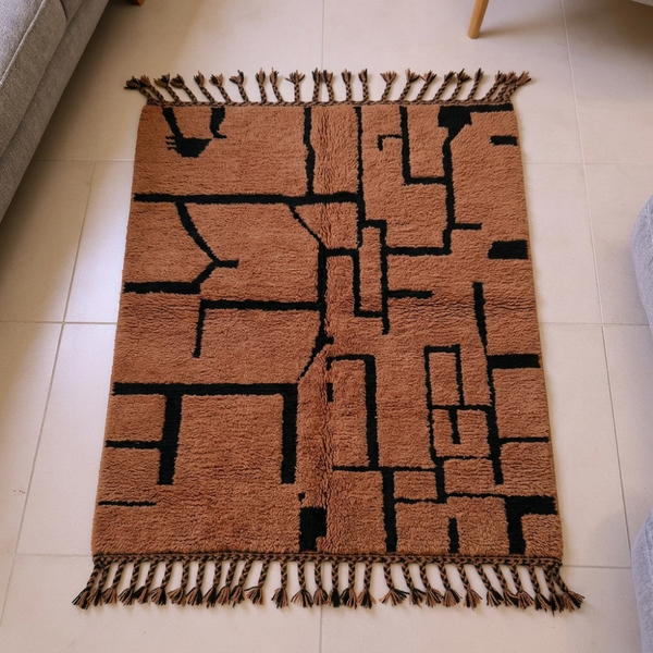 Beni Ourain Brown & Black Maze Wool Rug