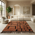 Earthy brown maze Beni Ourain rug in a cosy contemporary study