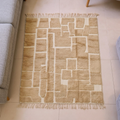 Beni Ourain beige and ivory block wool rug, shown flat