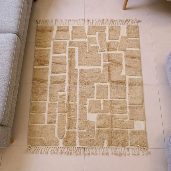 Beni Ourain Beige & Ivory Block Wool Rug