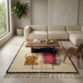 Abstract face Beni Ourain rug in a creative modern living room