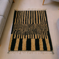 Beni Ourain black and tan vertical stripe wool rug, shown flat