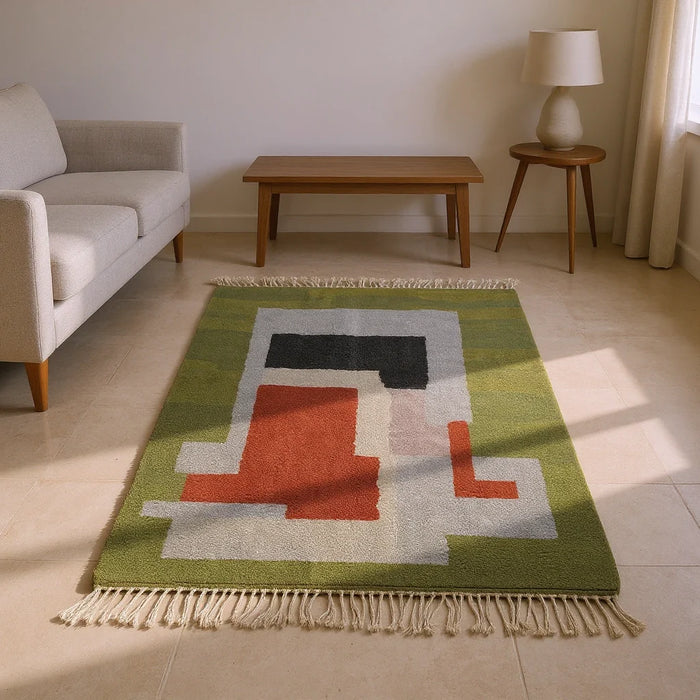 Mrirt Olive & Terracotta Color Block Rug — detail view