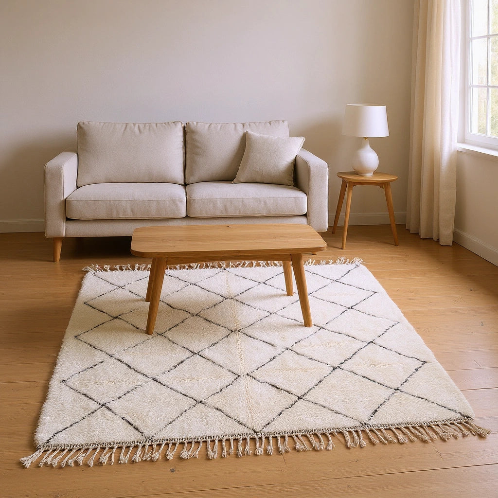 Mrirt Ivory Diamond Luxury High Pile Rug