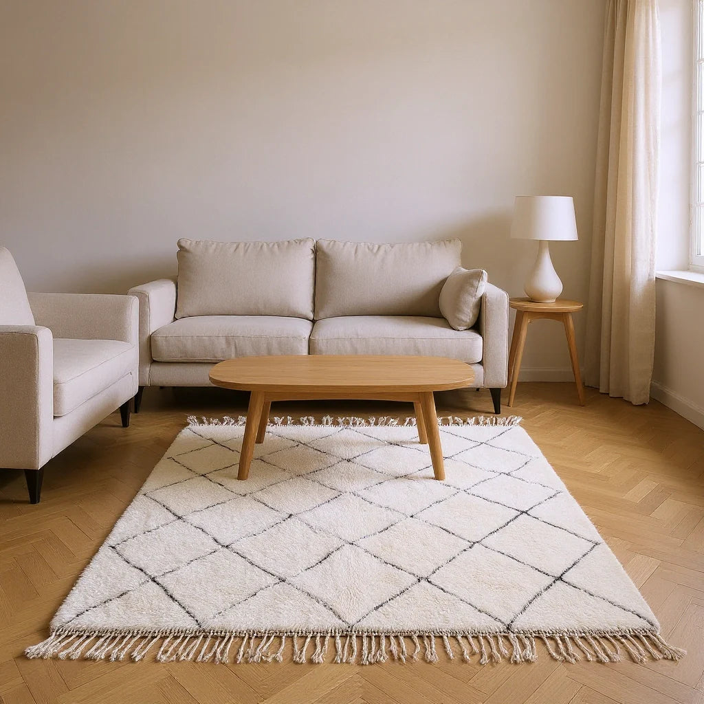 Mrirt Ivory Diamond Luxury High Pile Rug — lifestyle view