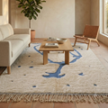 Ivory and Slate Blue Mrirt Rug Detail — Abstract Figure Handwoven by Amazigh Artisans